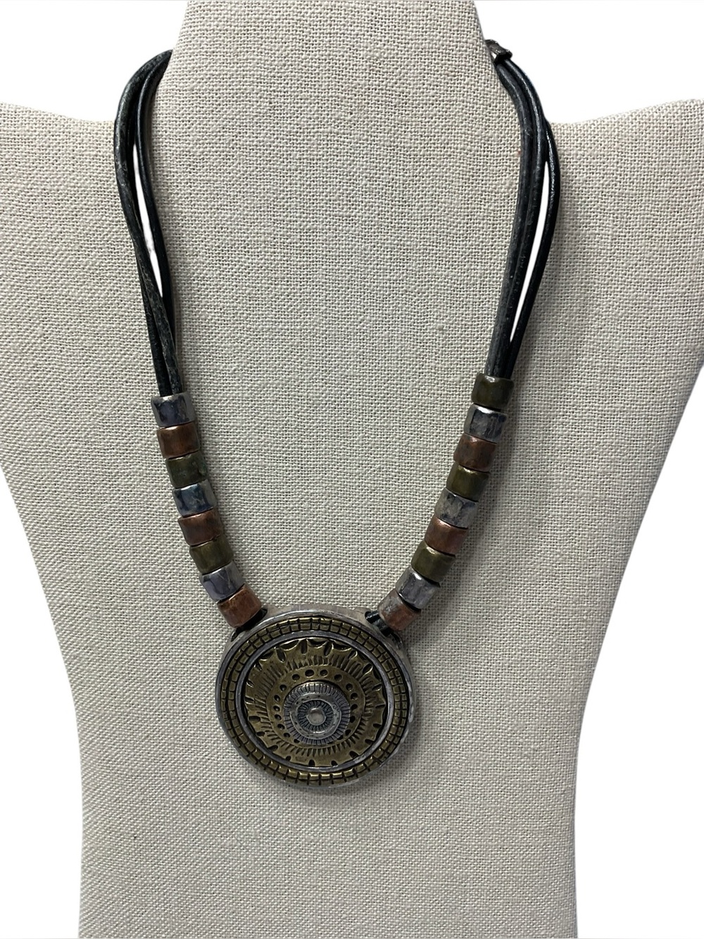 Handcrafted  Chicos Mixed-Metal Disc Pendant Necklace in Bronze and Silver